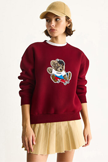Bianco Lucci Women's Teddy Embroidered Crew Neck Casual Sweatshirt 6864 60283522