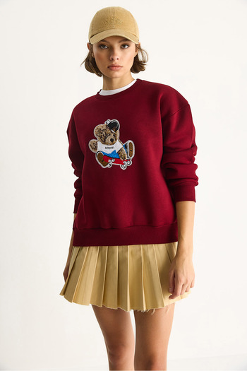 Bianco Lucci Women's Teddy Embroidered Crew Neck Casual Sweatshirt 6864 60283522