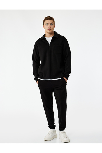 Koton Cotton Zippered Pocket Waist Lace-Up Jogger Sweatpants