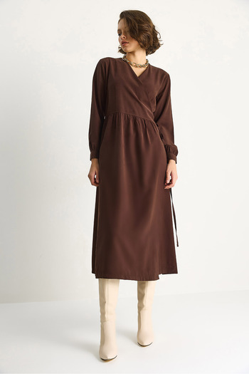 Bianco Lucci Women's Double Breasted Pocket Detail Modal Long Dress 8542 60283518