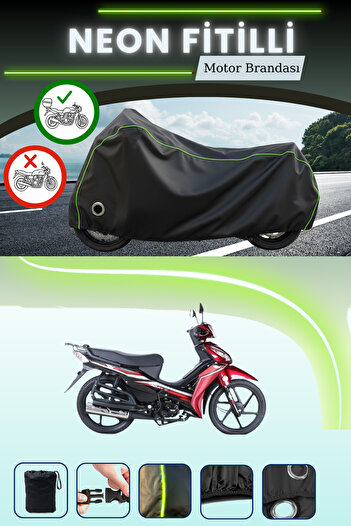 Cemku Shine Black Rear Bag and Lock Compatible Neon Corded Rks Next 100 Compatible Motorcycle Tarpaulin