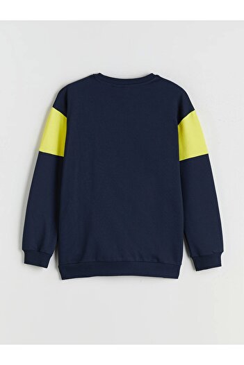 LC Waikiki Lcw Kids Navy Blue Crew Neck Printed Boys' Sweatshirt