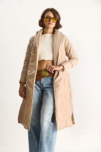 Bianco Lucci Women's Belted Shawl Collar Quilted Coat 60283538
