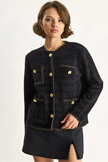 Bianco Lucci Women's Gold Silvery Vintage Buttoned Soft Textured Cardigan Th241067 60284096