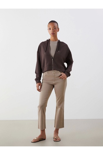 LC Waikiki Lcw Vision Brown Hooded Women's Zippered Sweatshirt
