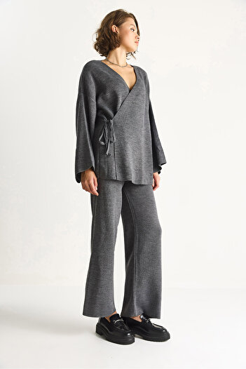 Bianco Lucci Women's Double Breasted Knitwear Blouse & High Waist Pants Set N7206 60283545