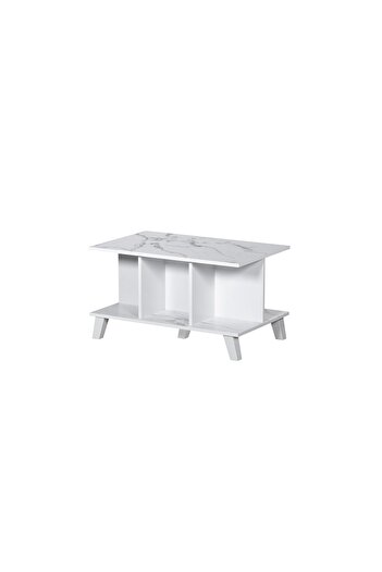 BAITY Two-tier Coffee Table with Malaysian Wood Shelves - White Marble