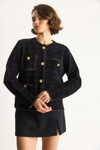 Bianco Lucci Women's Gold Silvery Vintage Buttoned Soft Textured Cardigan Th241067 60284096