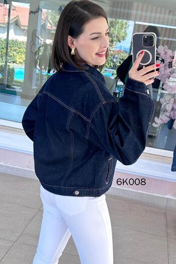 İnce Topuk Short Denim Jacket with Large Pockets 6K008