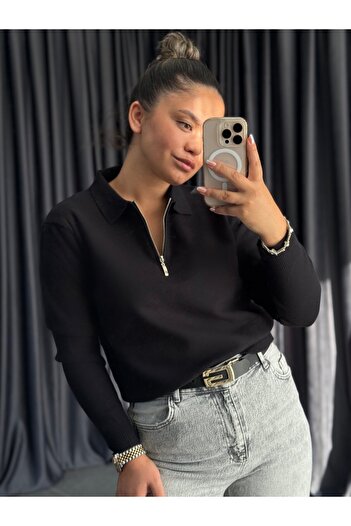 BÜŞRA PERKER Polo Neck Zippered Sweater