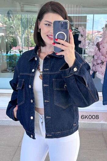 İnce Topuk Short Denim Jacket with Large Pockets 6K008