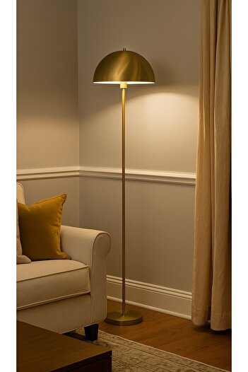 Fico Home Modern Tasarım Torche Ayaklı Lambader Eskitme Gold Gövde Metal Abajur Lambader