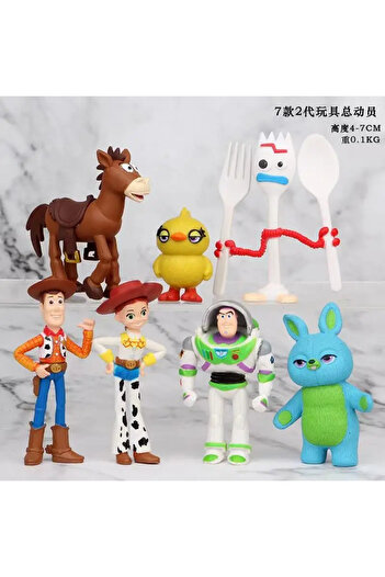 Miniso 7pcs Hot 7pcs/set Toy Story 4 Action Figures Toys Woody Jessie Buzz Lightyear Forky Pig Bear Figura