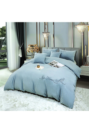 JOJO HOME Bedding, Cocolino Rabbit Fur, 2 Persons, 6 Pieces, with ELASTIC, Gray