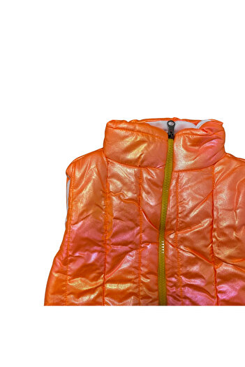 OEM Children's thick orange holographic vest with yellow zipper