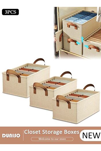 fun zone DUNISO 3pcs Wardrobe Clothes Organizer Foldable Closet Storage Organizer for Clothes Jeans Washable