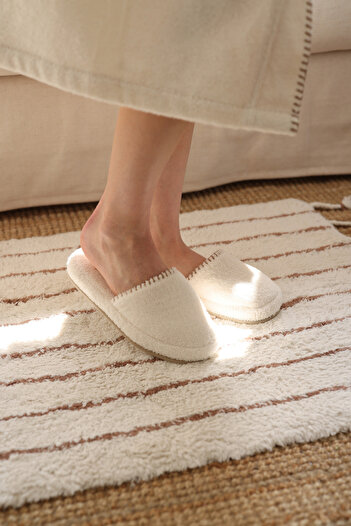 İrya Shadow 100% Cotton Unisex Towel Slippers Ecru
