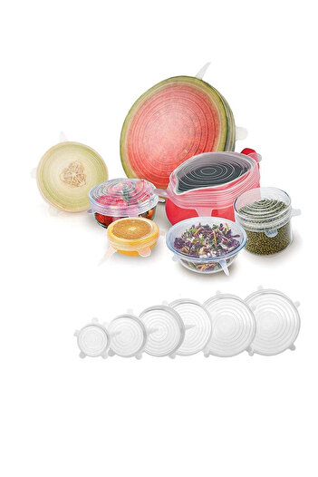 Ganjem Stretch Cover Food Storage Container 6-Piece Silicone Food Fruit Vegetable Storage Kitchen Organizing Containers
