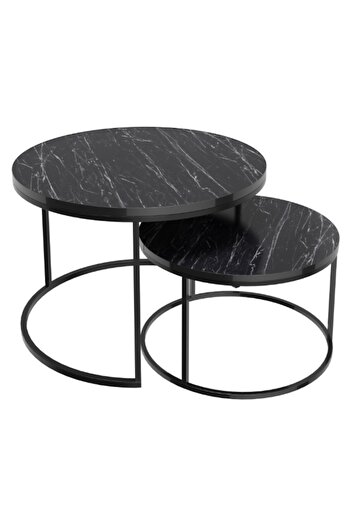 OEM Set 2 coffee tables, 68 x 48 cm, round shape - black color