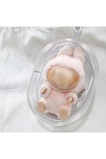Miniso Transparent(No dolls 15cm Labubu Transparent Protective Cover Monster Toy Elf Doll Cover Storage Box