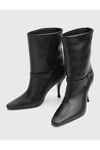 İLVİ Melinda Genuine Leather Black Women's Heeled Boots
