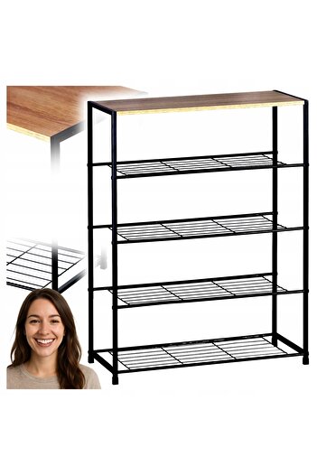 zola Modern shoe rack, 4 shelves, metal frame, laminate top, 63 x 30 x 83 cm, natural oak