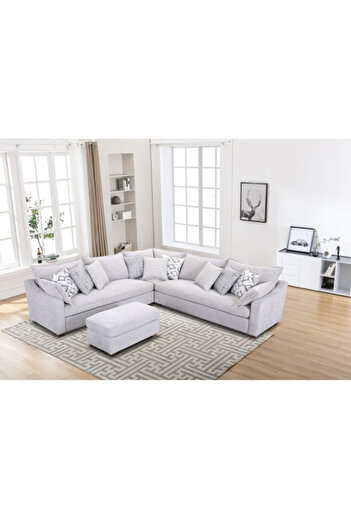 micasa Elegant and Modern Design Stationary Corner Sofa Set with Ottoman