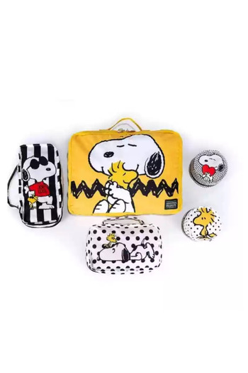 Miniso 5-piece set Snoopy Cartoon Printed Polka Dot Dog Zipper Travel Storage Set Five Piece Yellow Cute Po
