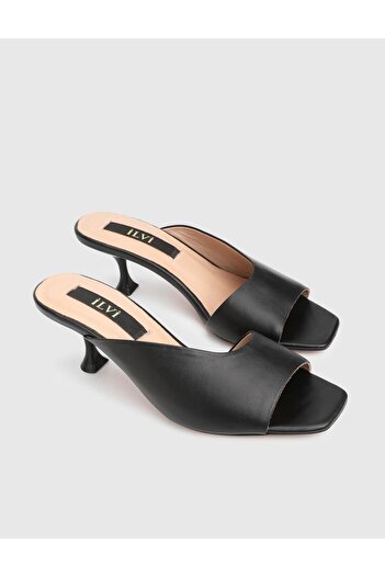 İLVİ Jezebel Genuine Leather Black Women's Heeled Slippers