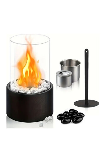 zola Portable fireplace with decorative stones, bioethanol, indoor/outdoor, 14 x 28 cm, tempered glass