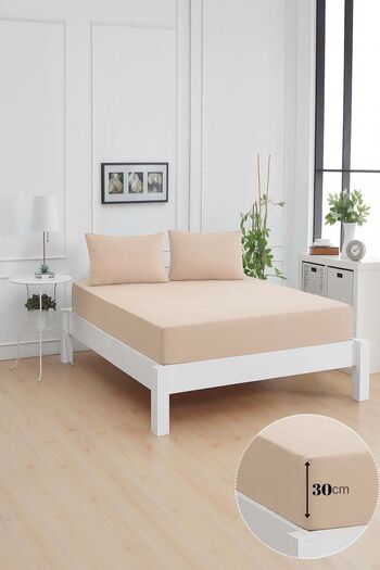 Mislina Home Mirava Premium 100% Cotton Combed Elastic Single Bed Sheet Set (Includes 1 Pillowcase) Beige