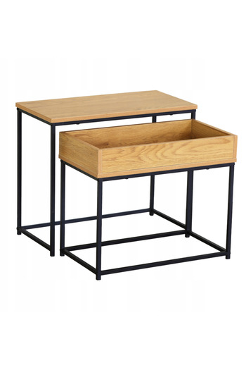 zola Set of 2 modern coffee tables, metal frame, chipboard, 60x30x50 / 55x29.5x45.5 cm, 10 kg, natural oak