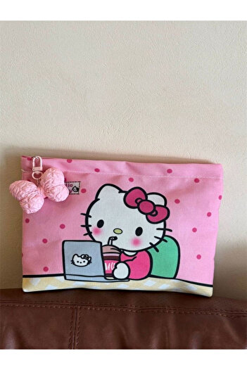 Miniso Hello Kitty Fashion Sanrio Hello Kitty Sweetheart Cosmetic Bag Cute Kitty Cat Portable Canvas Travel