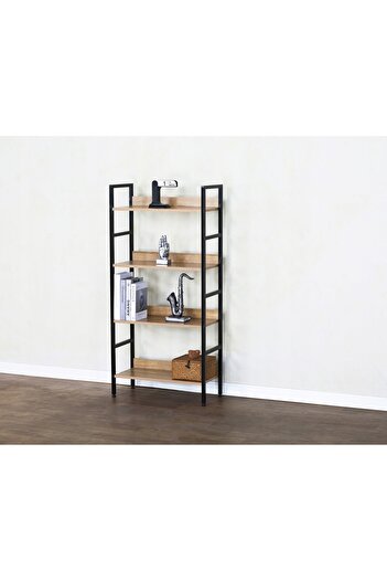 zola Industrial style shelving unit, 4 shelves, steel frame, 60 x 27.5 x 126 cm, natural oak