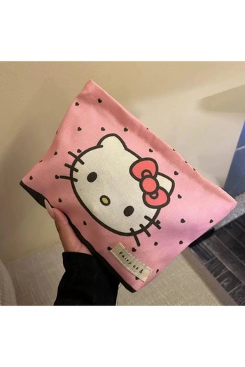 Miniso KT Hello Kitty Pink Sweetheart Cosmetic Bag Cute Kitty Cat Portable Canvas Travel Sundries Storage B