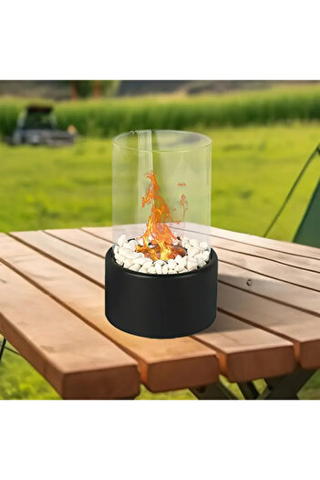 zola Portable fireplace with decorative stones, bioethanol, indoor/outdoor, 14 x 28 cm, tempered glass
