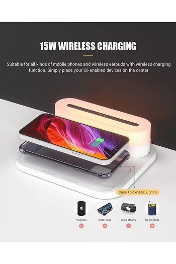 Axeloni ® Wireless Charger with LED Lamp, for iPhone/Samsung/Huawei/AirPods, White