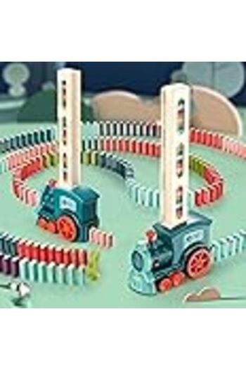 DKH Domino Train Set with Lights and Sounds, 60 Colourful Blocks, Educational STEM Building Toy for Ages