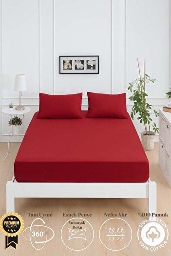 Mislina Home Mirava Premium 100% Cotton Combed Elastic Single Bed Sheet Set (Includes 1 Pillowcase) Burgundy