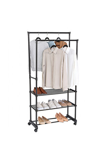 zola Coat and shoe rack, Zola, 2 bars, 3 shelves, 166 x 78 x 39 cm, black