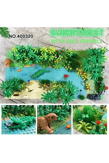 Choice 400320 Base Plates Tropical Rainforest Green Grass Jungle Bush Flower Tree Plants Building Blocks An