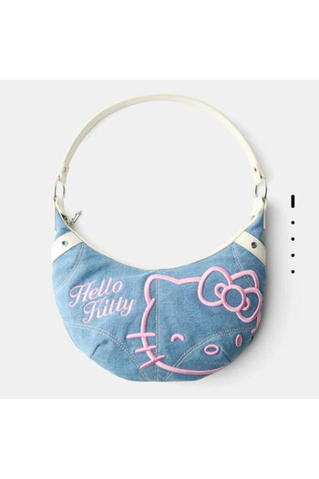 Miniso kitty Kt Cat Denim Embroidered Armpit Bag Crossbody Bag Women'S Horn Bag Denim Bag Commuting Persona