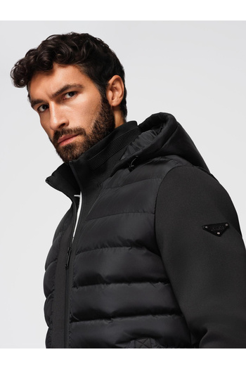 OMBRE Gesteppte Bomberjacke mit Kapuze und Strickärmeln - schwarz V1 OM-JALP-0298 XL
