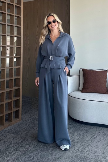 Laluvia Anthracite Belted Trousers with Pencil Suit - 7278