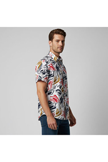 Muchmy Men Floral T-shirt Stylish Men Collar Shirt Casual Office Men Button Shirt