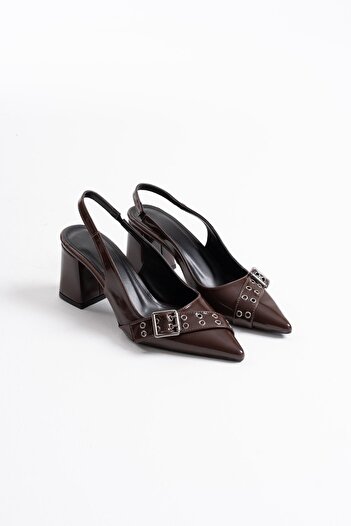 EMOYRA Keira Bitter Brown Patent Leather Women's Heeled Shoes