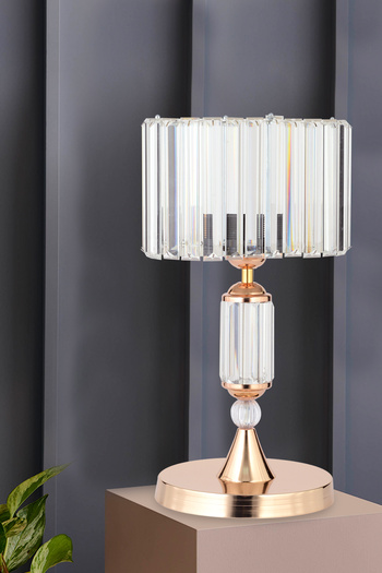 İstanbul Avize Luxury Crystal Stone Modern Gold Cylinder Lampshade