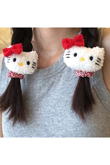 Miniso A-2Pcs Cute Sanrio Hello Kitty Hair rope Kawaii KT Cat Plush Hair elastic band Hair Accessories Orna