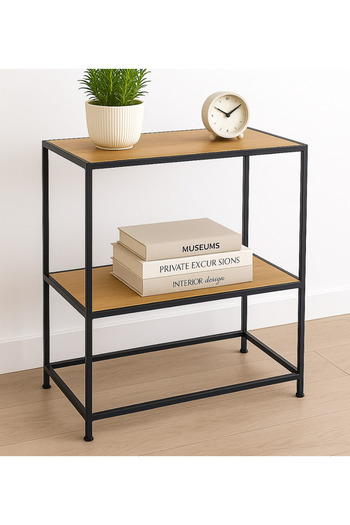 zola Modern console table, 2 shelves, metal frame, chipboard, 80 x 36 x 80 cm, natural oak