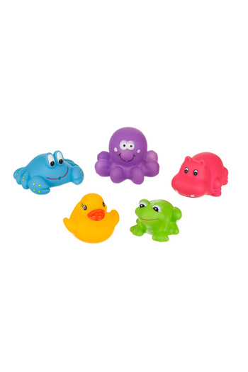Akuku Set of 4 Akuku bath toys, duck, crab, hippo, frog, octopus, rounded shapes, manufactured